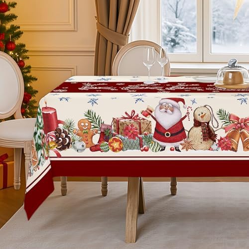 Hexagram Christmas Tablecloth Rectangle 60x120 Inch, Red Snowman