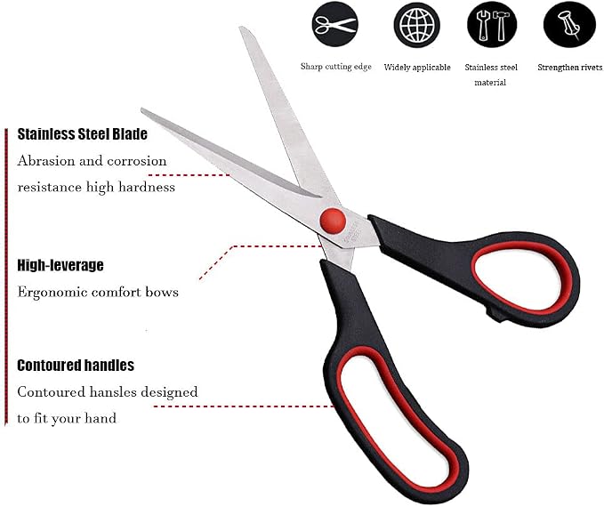 Scissors, 8.5 Inch Ultra Sharp Shears, Comfort-Grip Handles Household - Image 3