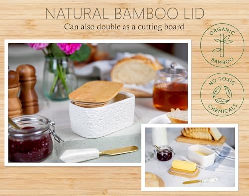 Ceramic Butter Dish with Airtight Bamboo Lid, Large 2-Stick Butter