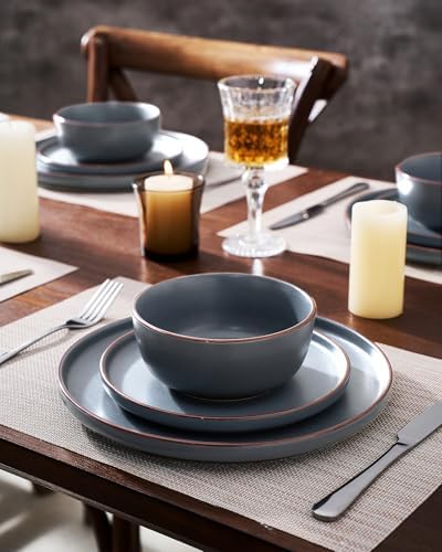 Famiware Mercury 24-Piece Stoneware Dinnerware Set, Charcoal