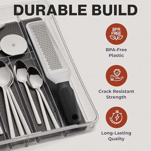 Masirs Expandable Utensil Drawer Organizer - BPA-Free Plastic Clear