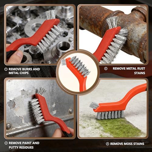 6 Pieces Wire Brush Set, Nylon/Brass/Stainless Steel Bristles