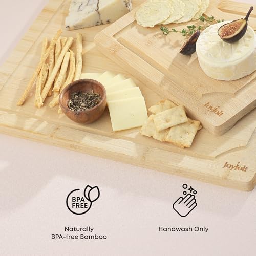 JoyJolt Bamboo Cutting Boards - Large & Small Wooden Board - Serving