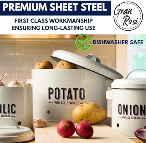 Granrosi Potato and Onion Storage Bin Set with Garlic Storage, White