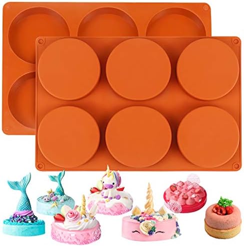 Palksky Silicone Molds for Baking (2 Pack)6-Cavity Large Round Disc