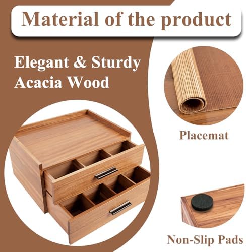 Wood Tea Bag Organizer with Double Drawer, Coffee and Tea Station