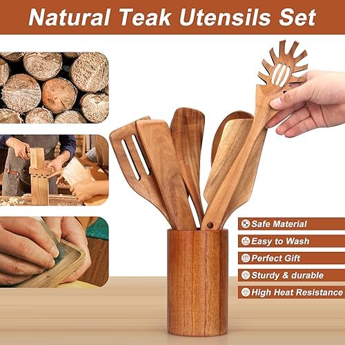 9-Piece Wooden Kitchen Utensil Set with Holder