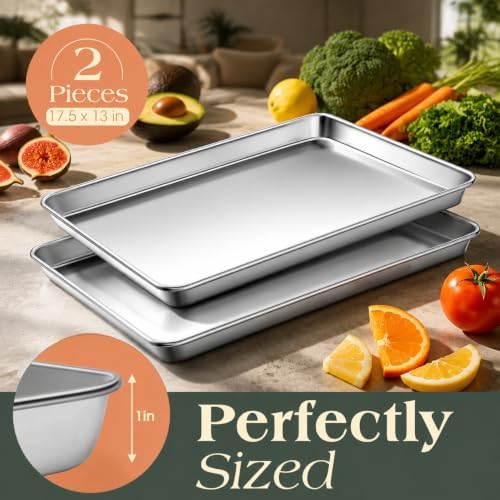 Set Of 2 Commercial Grade Stainless Steel Baking Sheets