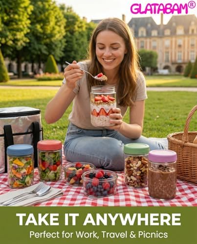 18 OZ 8Pack Glass Overnight Oats Jars with Lids
