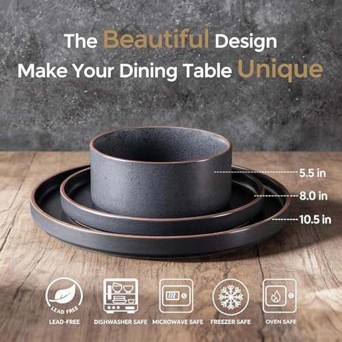 LERATIO Stoneware Dinnerware Sets for 8,24-Piece Matte Plates and Bowls Set