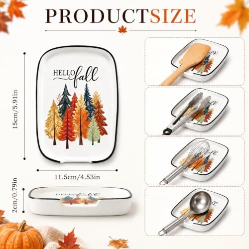 AnyDesign 5.9 Inch Fall Ceramic Spoon Rest, Hello Fall Tree Forest