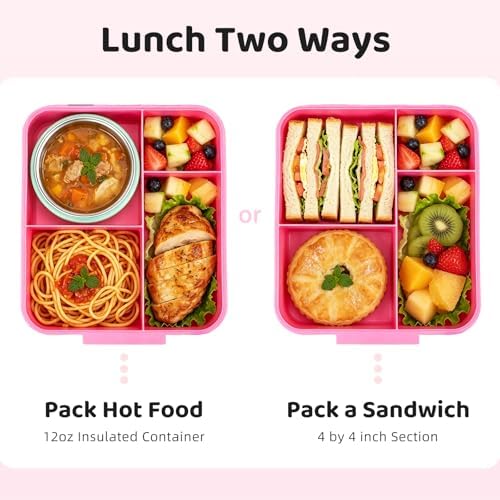 Kids Bento Lunch Box with 12oz Insulated Food Jar, 4-Compartment Lunch