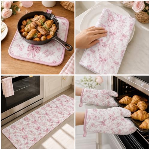 Pink Bows Kitchen Decor Set, 10 Pcs Coquettte Bow Home Accessories