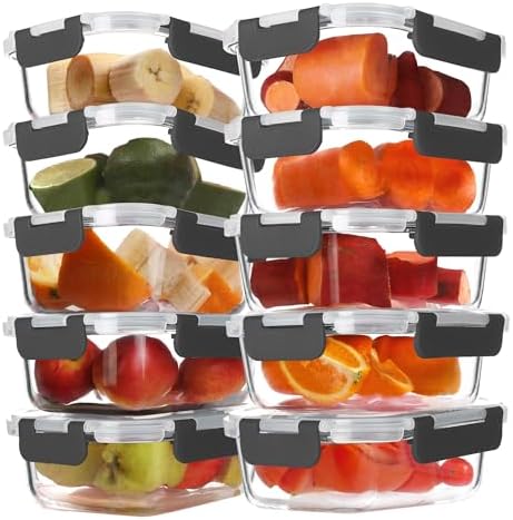 BAYZZ 10 Pack 22 oz Glass Meal Prep Containers