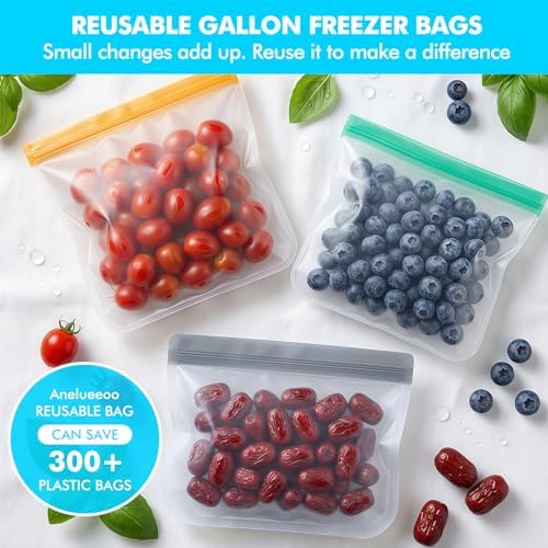 20 Pack Reusable Freezer Bags, Leakproof Reusable Silicone Food