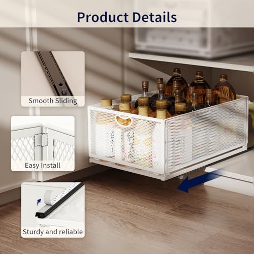 Pull Out Cabinet Organizer, No Drill Adhesive Sliding Drawers for