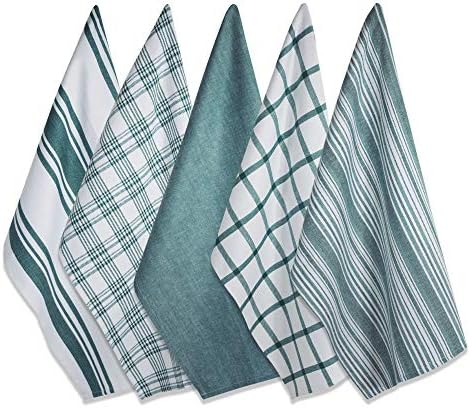DII Assorted Woven, Kitchen Dishtowel Set, 18x28, Teal, 5 Piece