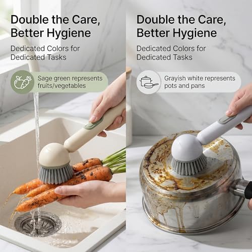 Li&Zhao Dish Brush with Soap Dispenser, 2 Pack