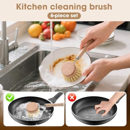 6-Pack Bamboo Dish Brush and Sponge Set