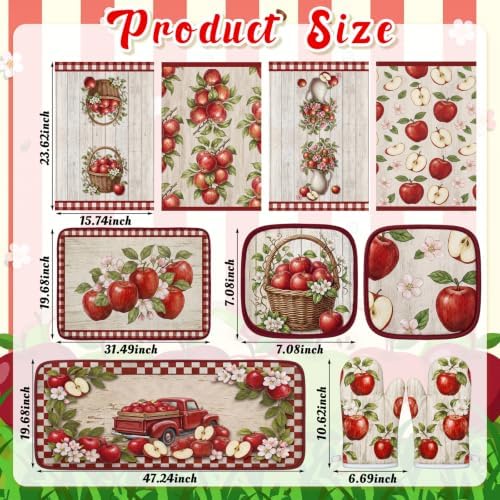 10Pcs Fall Apple-Pattern Kitchen Decor Set, Farmhouse Decorations for