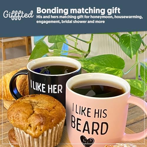 Triple Gifffted Funny Couples Mugs Gift Set for Him and Her, 13oz