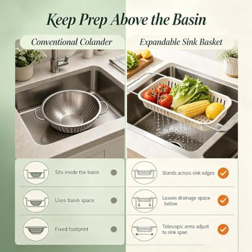 Stainless Steel Telescopic Drainer Basket, Expandable Sink Colander,S