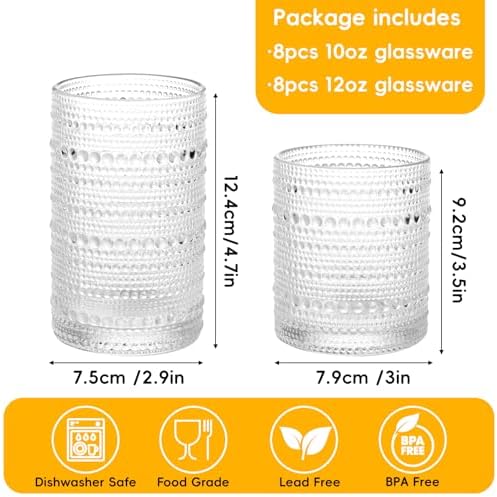 Moretoes Hobnail Drinking Glasses Set of 16 Vintage Water Glass Cups