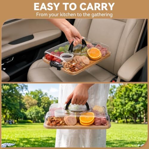 Bamboo Charcuterie Board with Lid, Portable 1-Compartment Tray