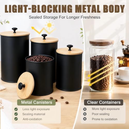 Canisters Sets for Kitchen Countertop 4 PCS Airtight Metal Containers