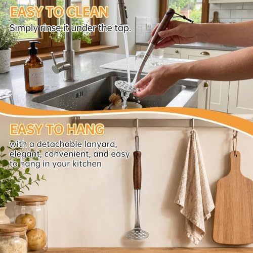 Avocado Masher Small Wooden Handle Potato Masher Stainless Steel
