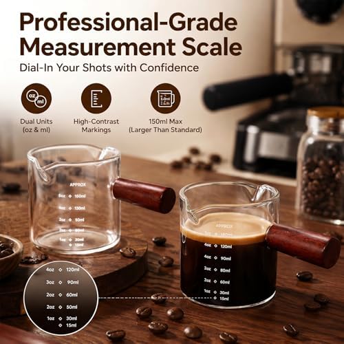 2 Pack Borosilicate Glass Espresso Shot Glass Measuring Cups with