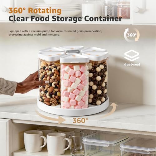 Rotating Grain Dispenser with Manual Vacuum Pump Vacuum-Storage Canister