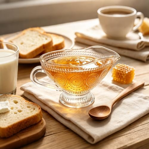 12 oz Glass Gravy Boat,Crystal Serving Dish with Easy-Pour Spout and