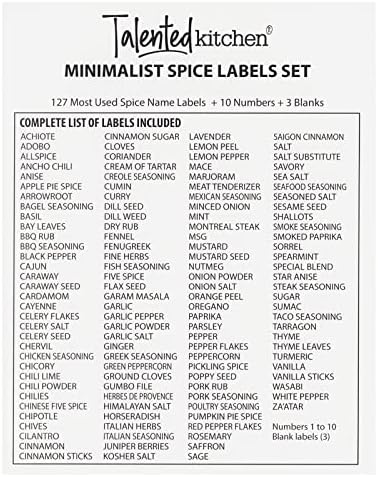 Talented Kitchen 140 Pack Minimalist Spice Jar Labels - Preprinted