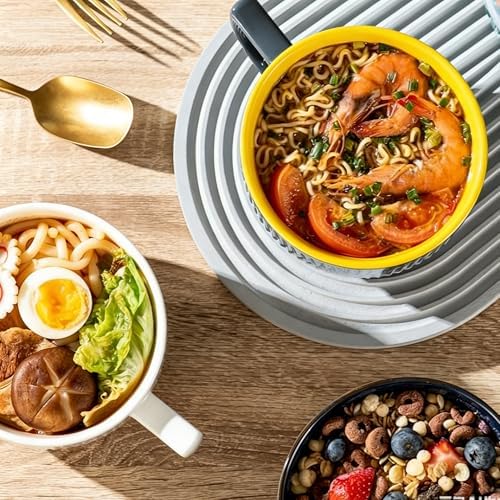 Ceramic Soup Bowl with Handle & Lid, Large 32oz Microwave Ramen Bowl