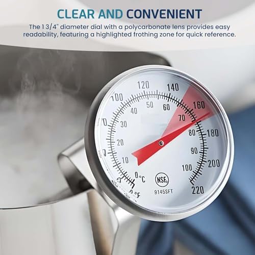 OCS Parts 8-Inch Milk Frothing 30-200° F Thermometer with Clip
