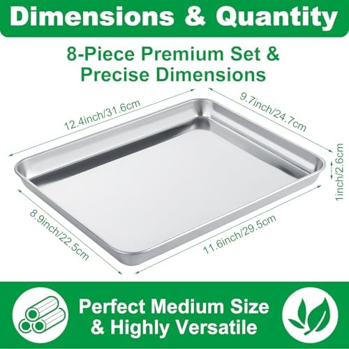 Acrux7 Quarter Sheet Pan Set of 8, Stainless Steel Baking Trays