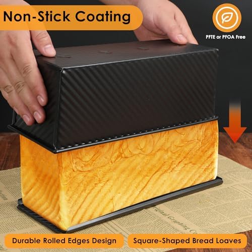 2-Pack 13x5 Pullman Loaf Pan with Lid, Nonstick, Sandwich Bread
