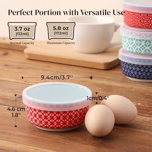 DOWAN Dipping Bowls with Lids, Ceramic Condiment Sauce Cups, 4 oz