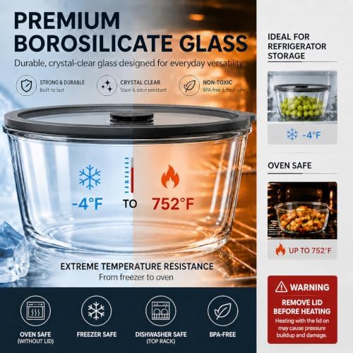 2 Pack Extra Large Glass Food Storage Containers with Lids