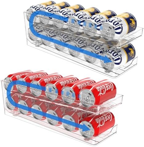 Can Organizer for Pantry Stackable AND Rolling Soda Can Dispenser for