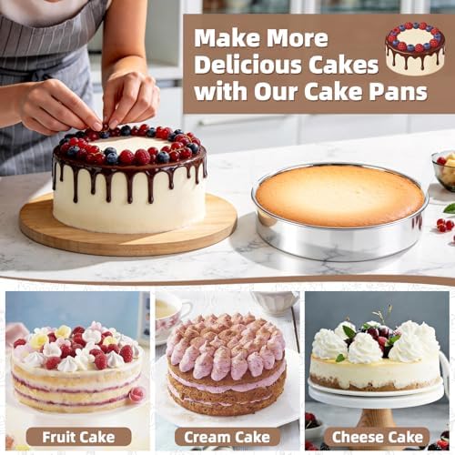 TeamFar 8 Inch Cake Pan Tins Set of 2, with 90 Pcs Parchment Paper