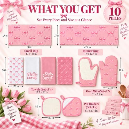 10 Pcs Pink Bow Kitchen Decor and Accessories Set, Coquette Kitchen