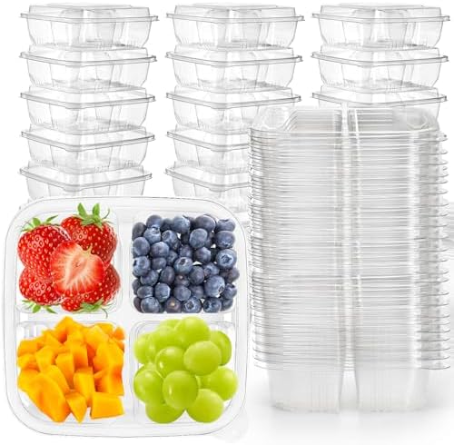 Peohud 50 Pack Clear Bento Snack Containers, 4 Compartment Food