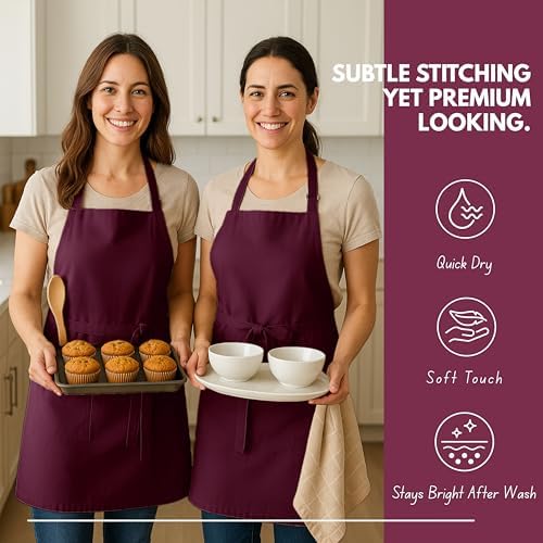 Native Fab Kitchen Apron 2 Pack - 100% Cotton Adjustable, Durable