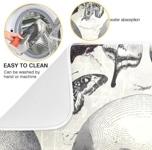 OTVEE Dark Art Of Skull Dish Drying Mat for Kitchen Counter Absorbent