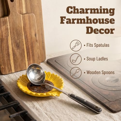 Set of 2 Ceramic Sunflower Spoon Rests for Kitchen Counter & Stove Top