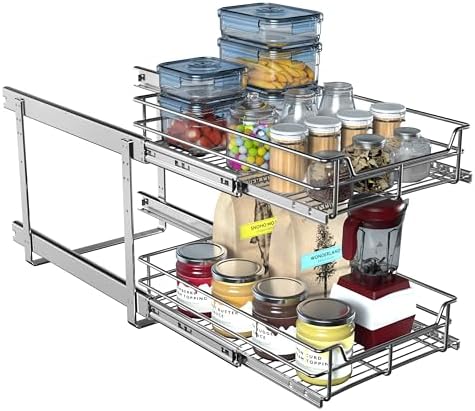 JOWBOOW 2-Tier Cabinet Pull Out Shelves, 14" W x 22" D, Chrome