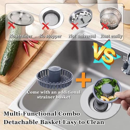 BAOLSLS 3-in-1 Kitchen Sink Stopper, Pop-Up Drain Strainer