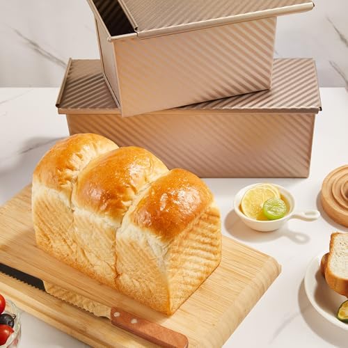 KITESSENSU Pullman Loaf Pan with Lid, 1 lb Dough Capacity Non-Stick